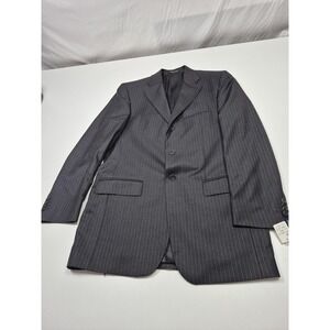 Roberto Zanieri Suit Jacket Mens 40L Gray Super 100s Wool Stripe Made Italy NWT